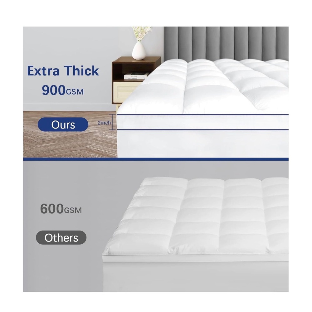 Cooling Mattress Topper Cal King 900GSM Extra Thick Down White Deep Pockets NEW - Picture 3 of 9
